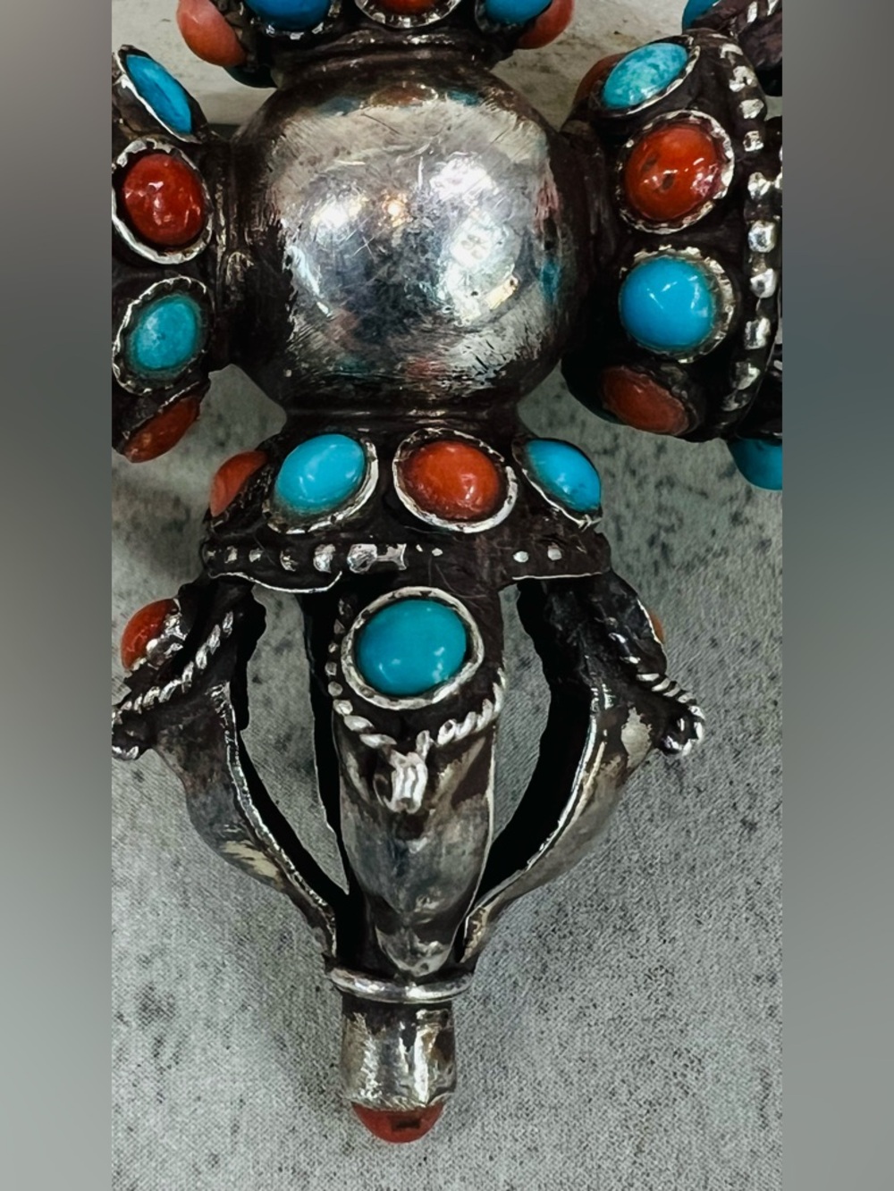Vintage Vishwa Vajra Locket Sterling Silver with Gemstone Pendant - Picture 5 of 15